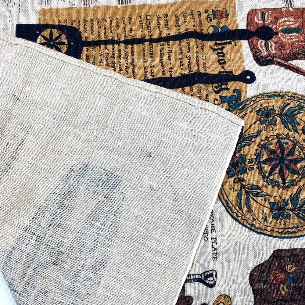 Vintage Parisian Prints Linen Tea Towels Coffee Tea Screen Printed Set of Two